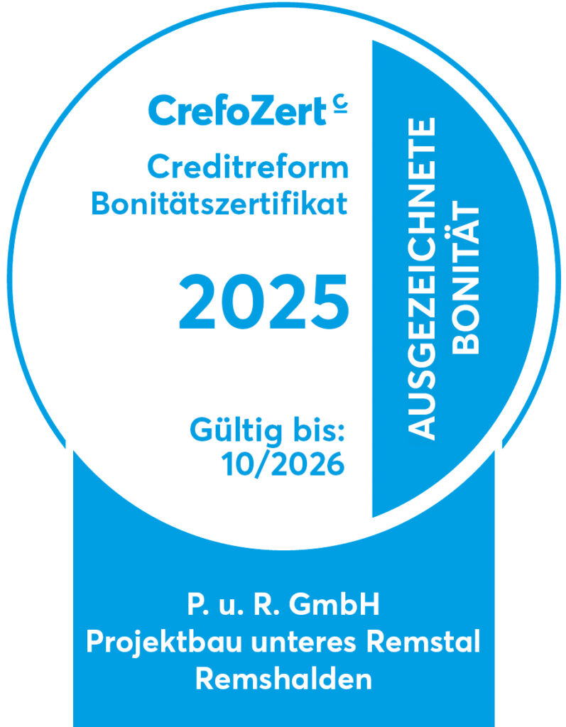 Creditreform Bonitätszertifikat des Jahres 2025 – verliehen an PUR GmbH Projektbau unteres Remstal Remshalden