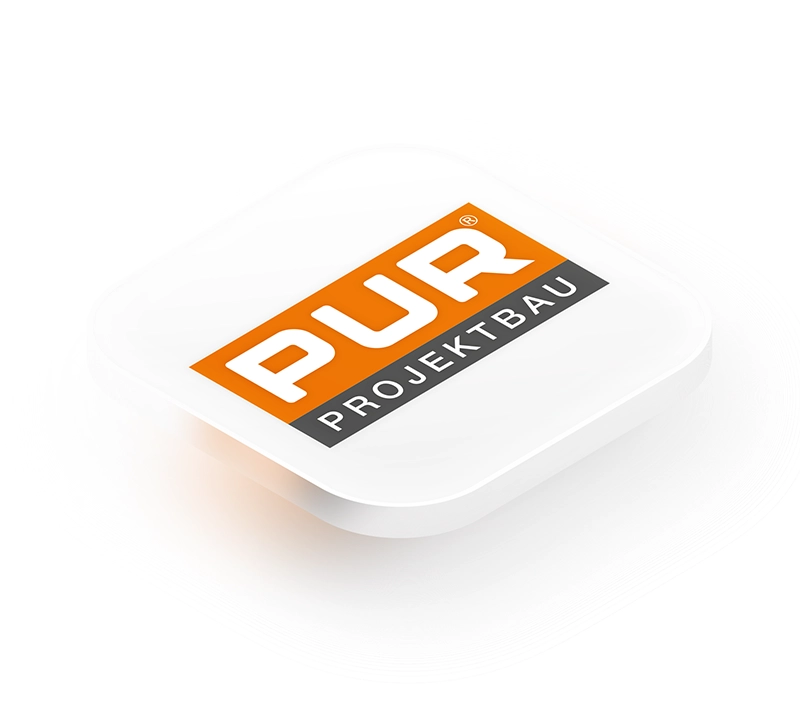 Das Icon der PUR-App minimalistisch in 3D gerendert