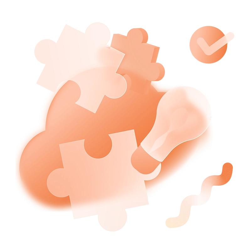 Futuristische Grafik zeigt ein Wolkensymbol umgeben von Puzzle-Teilen und einer Glühbirne
